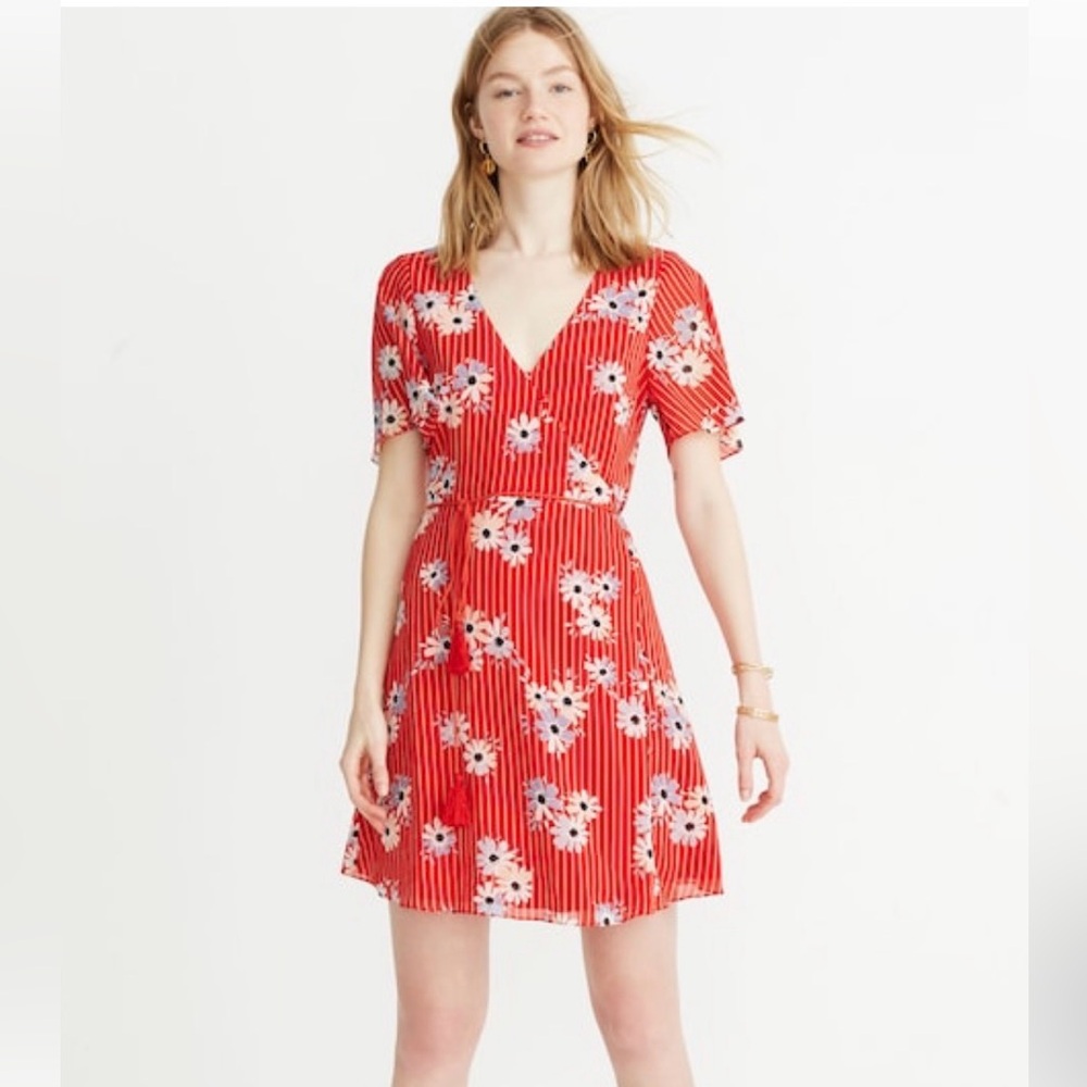 Madewell Red Floral Mini Dress Cottagecore Romantic Size 00
